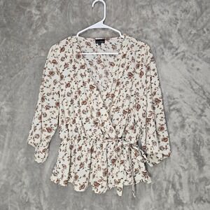 Zenobia Womens Floral‎ Peplum Blouse Top Bell 3/4 Sleeve Tie Waist Size 2XL Boho